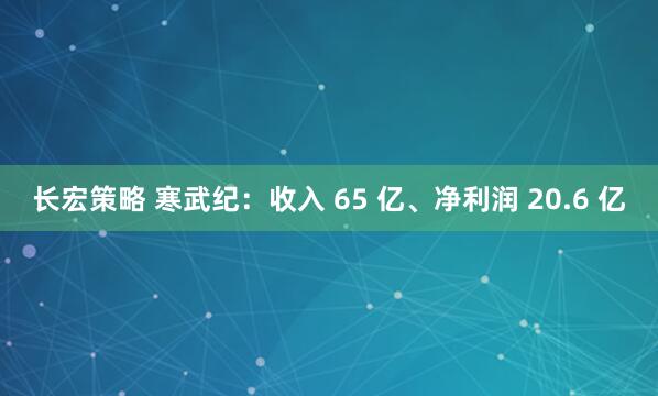 长宏策略 寒武纪：收入 65 亿、净利润 20.6 亿